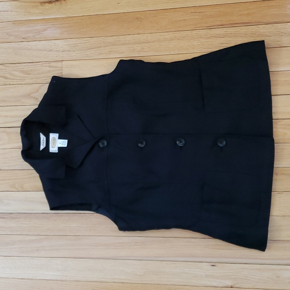 Talbots Irish Linen button front vest top 8 black vintage lined pockets